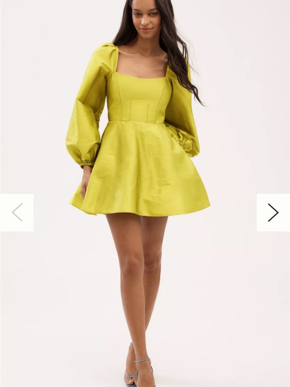 BHLDN Lime Green Square-Neck Mini Dress with Bishop Sleeves